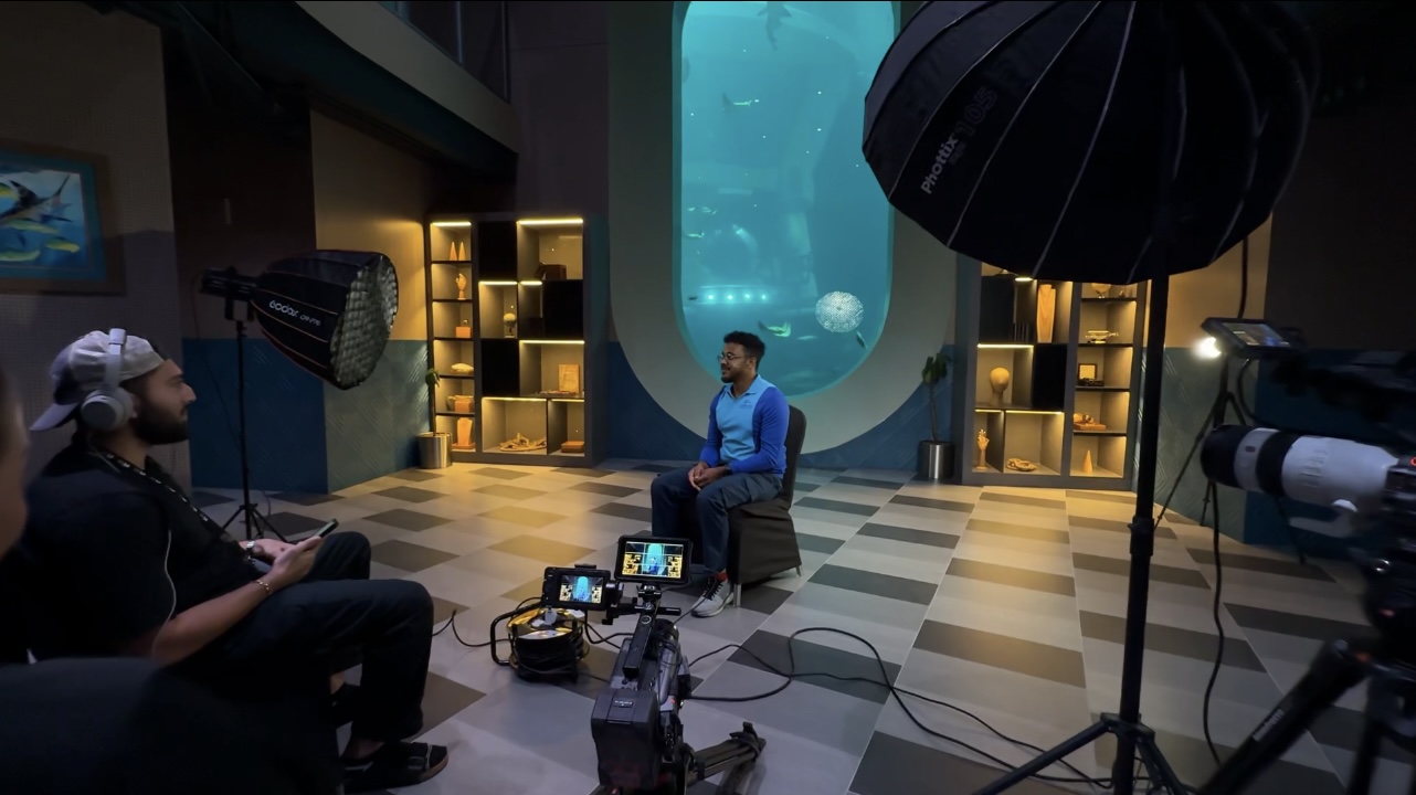 On set at SeaWorld Yas Island